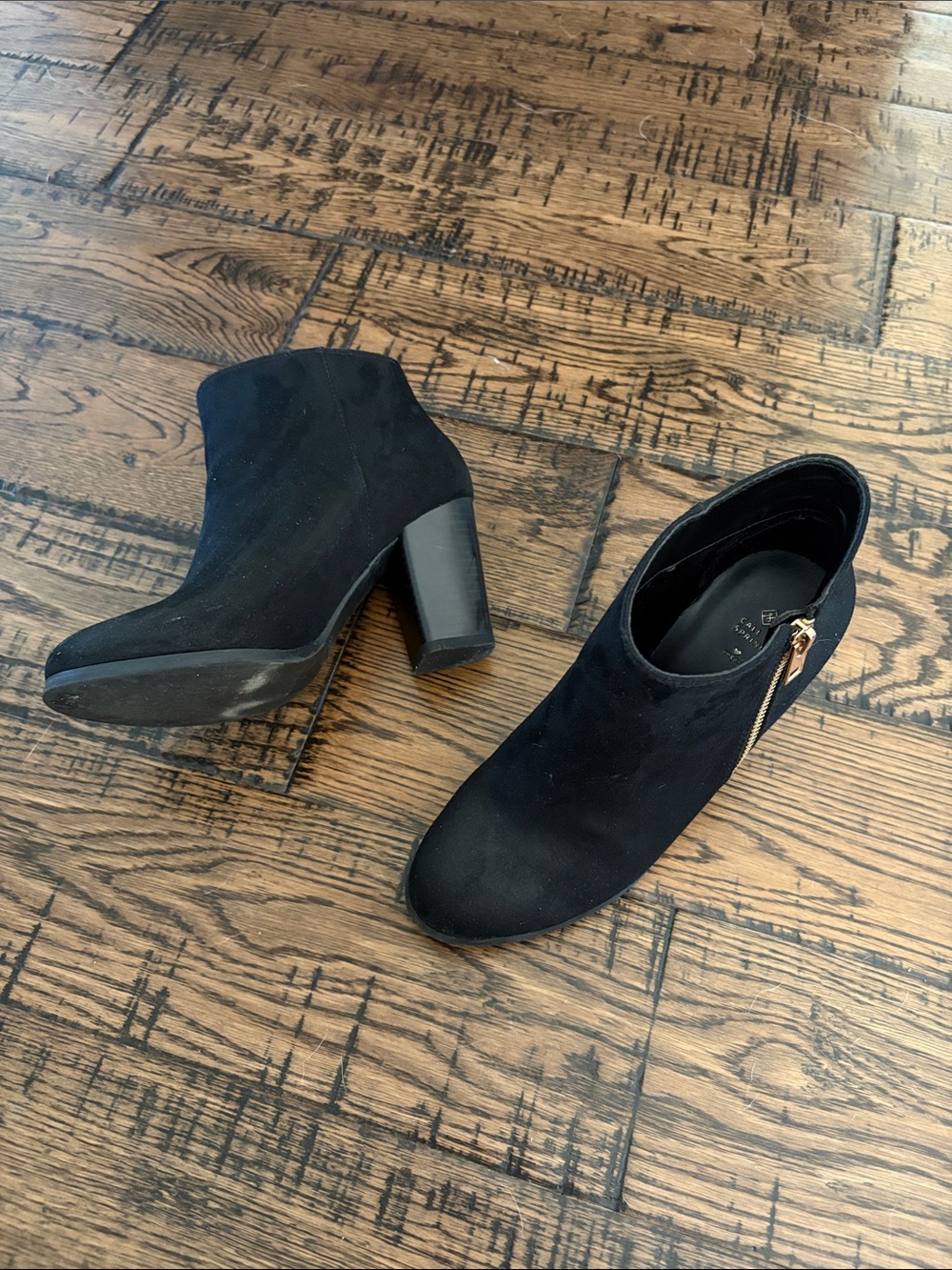 Call It Spring Black Suede Chunky Heel Zipper Ankle Boots